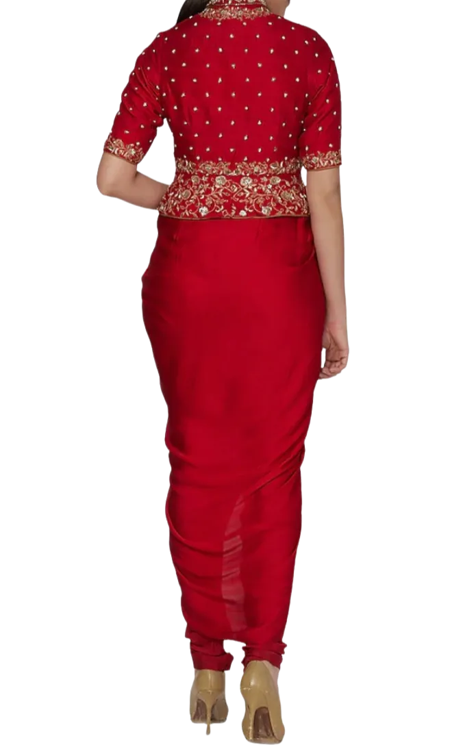 Red Zardozi Peplum Jacket Set