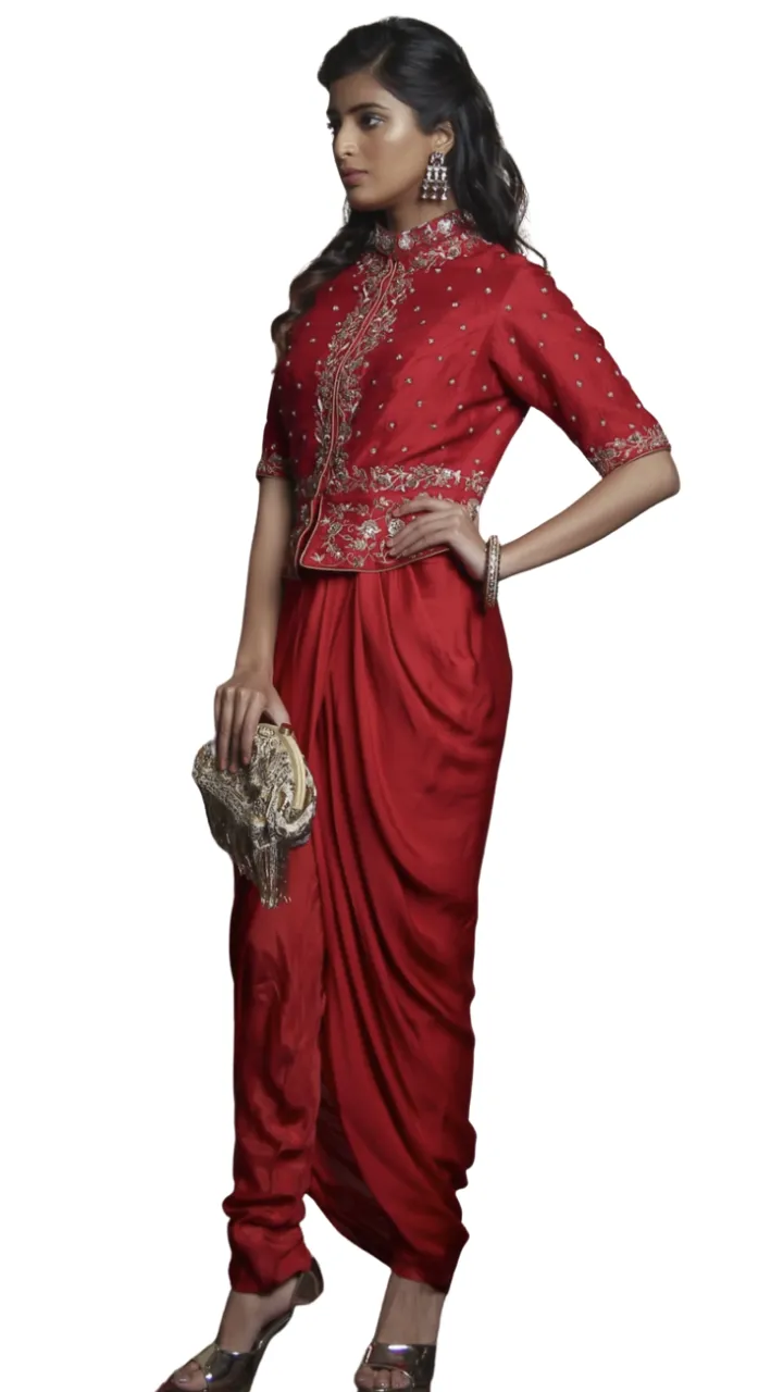 Red Zardozi Peplum Jacket Set