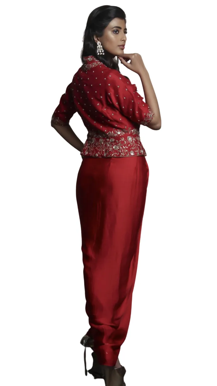 Red Zardozi Peplum Jacket Set