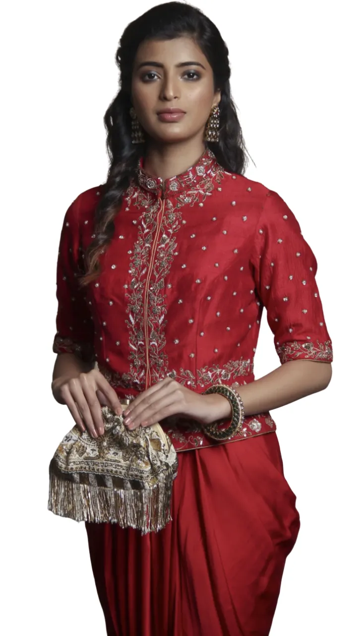 Red Zardozi Peplum Jacket Set