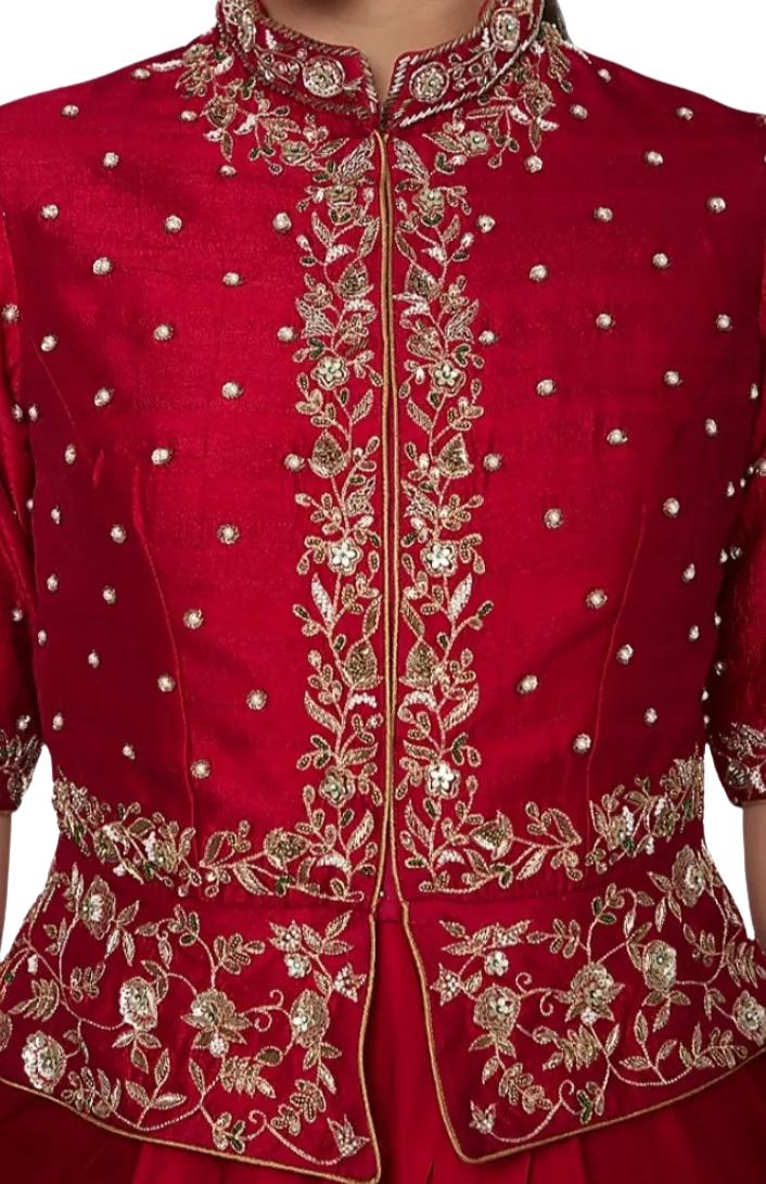 Red Zardozi Peplum Jacket Set