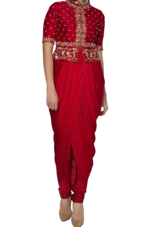 Red Zardozi Peplum Jacket Set