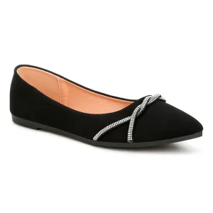 Rhinestone Faux Leather Ballerinas