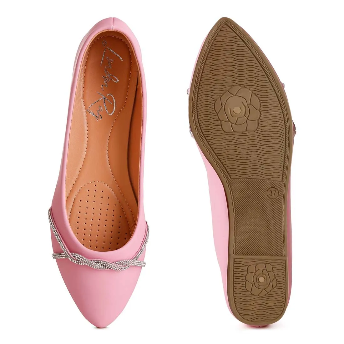 Rhinestone Faux Leather Ballerinas