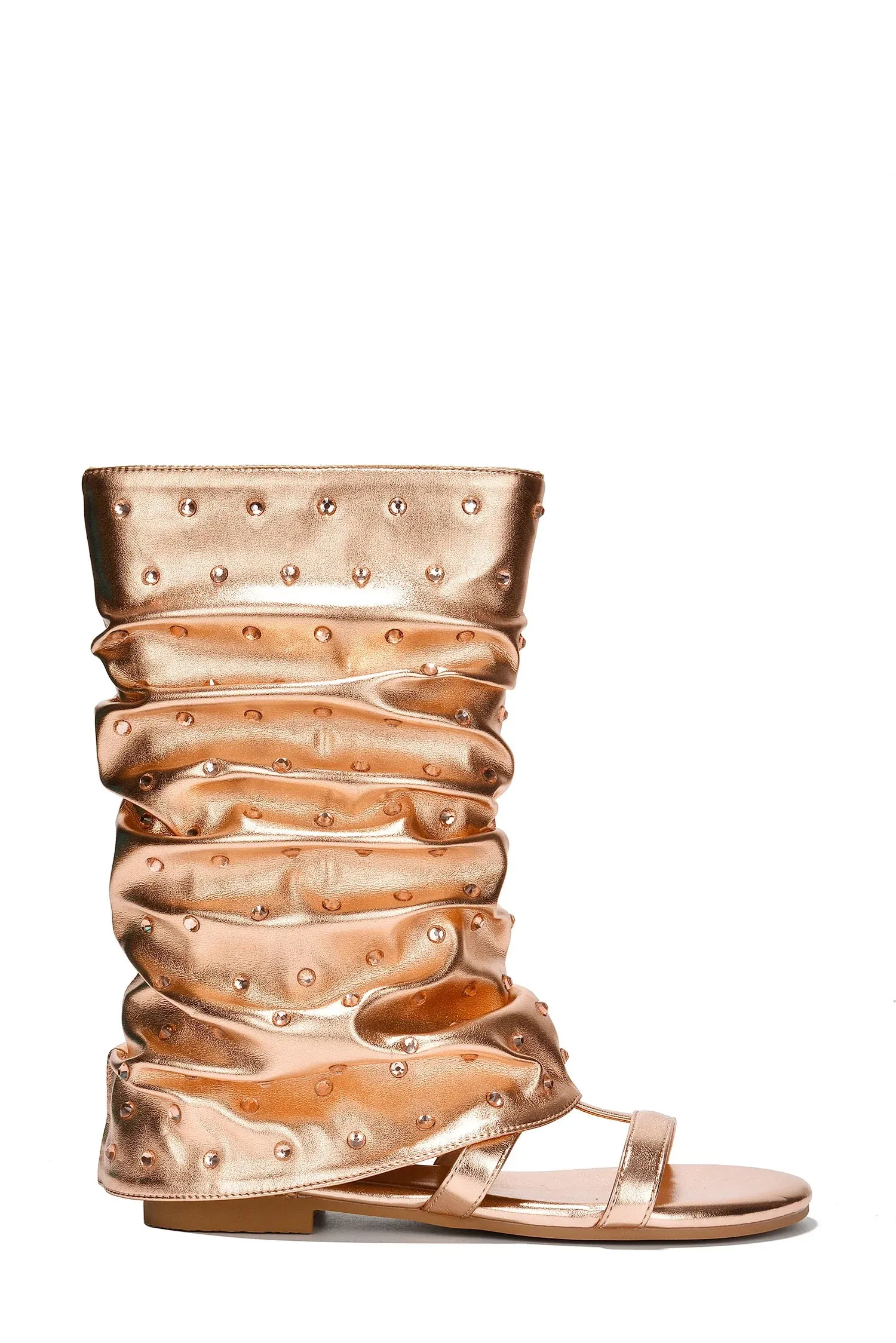 Rose Gold Rhinestone Legging Boots Flat Sandals