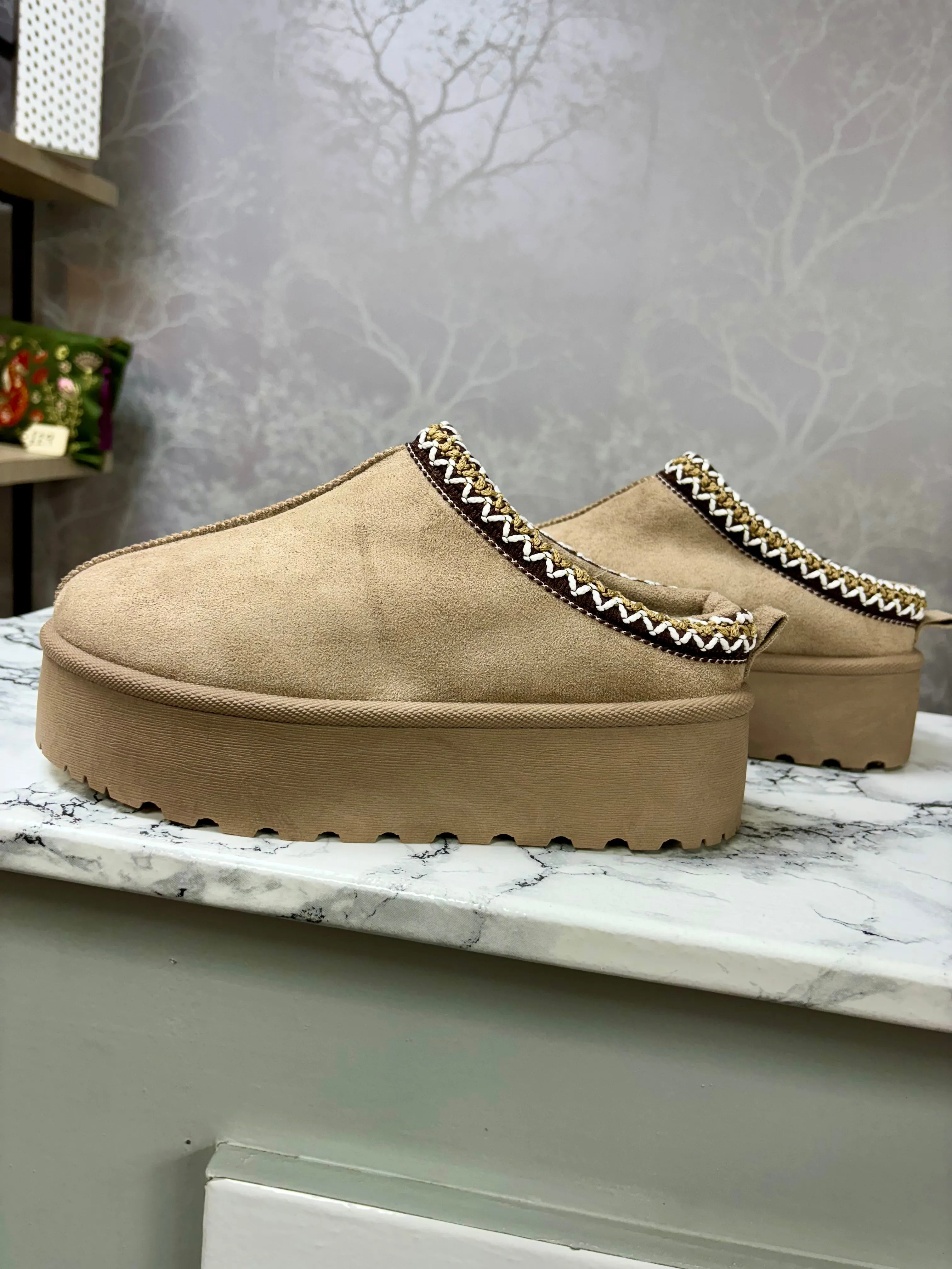 Roxi Platform Slide Mule Slippers Mocha