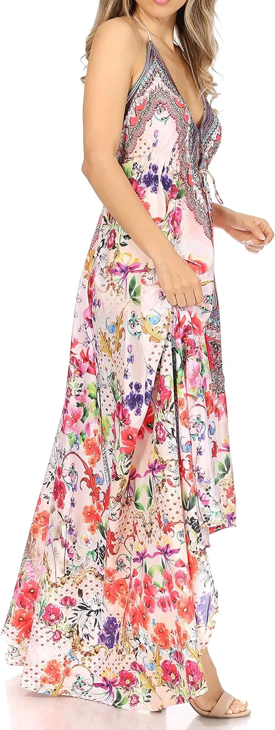 Sakkas Lizi Womens Maxi High-Low Halter Handkerchief Long Dress Beach Party