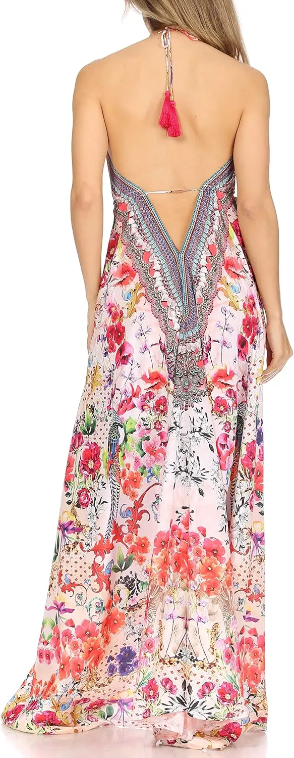 Sakkas Lizi Womens Maxi High-Low Halter Handkerchief Long Dress Beach Party
