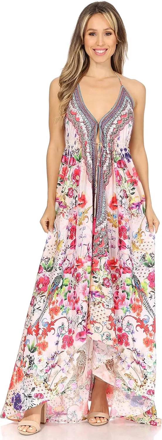 Sakkas Lizi Womens Maxi High-Low Halter Handkerchief Long Dress Beach Party