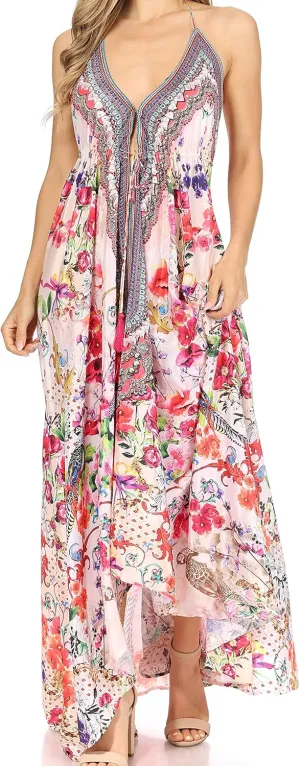 Sakkas Lizi Womens Maxi High-Low Halter Handkerchief Long Dress Beach Party