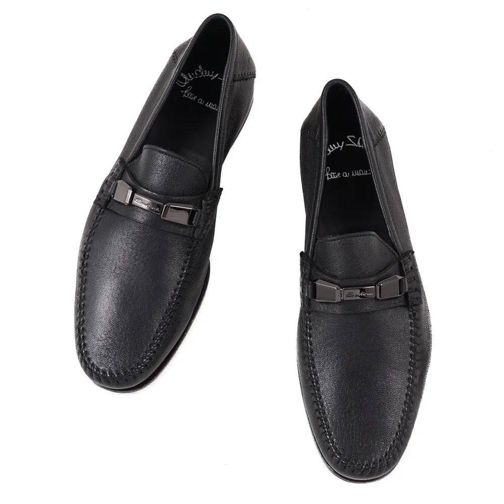 Santoni Soft Leather Loafers in Black
