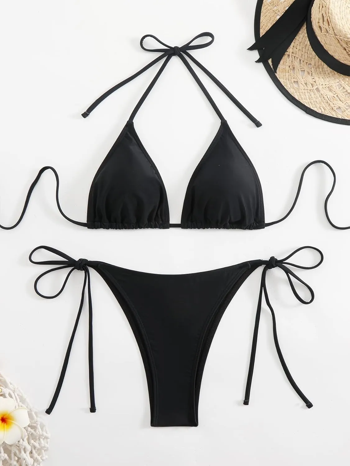 SEGT Women's 2 Piece Floral Print Halter Neck Tie Bikini Set Triangle String Thong Swimsuit Summer Bathing Suits for Women