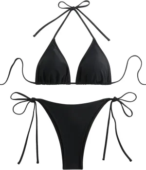 SEGT Women's 2 Piece Floral Print Halter Neck Tie Bikini Set Triangle String Thong Swimsuit Summer Bathing Suits for Women