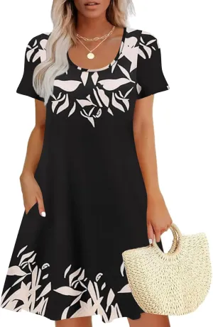 Sherosa Women's Summer Dresses 2025 Beach Boho Sundress Short Sleeve Loose Casual Tshirt Dress with Pockets