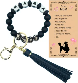 Silicone Keychains Bracelet for Women Girls,Beaded Key Ring Wristlet for Car Keys,keyChain with Leather Tassel