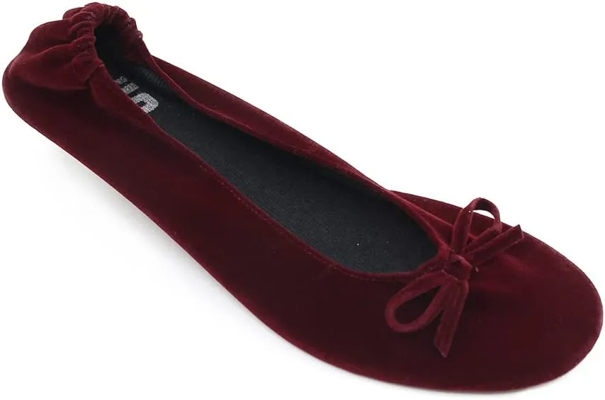 Silky Toes Womens Velvet Foldable Ballet Flats Slip On Travel Purse Shoes with Carrying Pouch