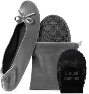 Silky Toes Womens Velvet Foldable Ballet Flats Slip On Travel Purse Shoes with Carrying Pouch
