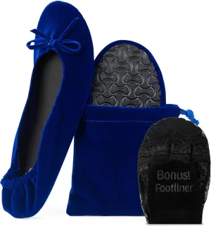 Silky Toes Womens Velvet Foldable Ballet Flats Slip On Travel Purse Shoes with Carrying Pouch
