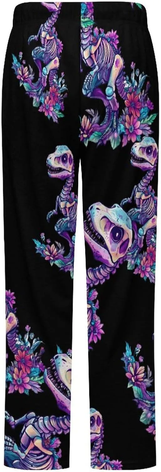 Skeleton Dinosau Bones Paleontologist Women's Pajama Pants Fleece Warm Pj Bottoms Sleepwear Lounge Pants Loungewear