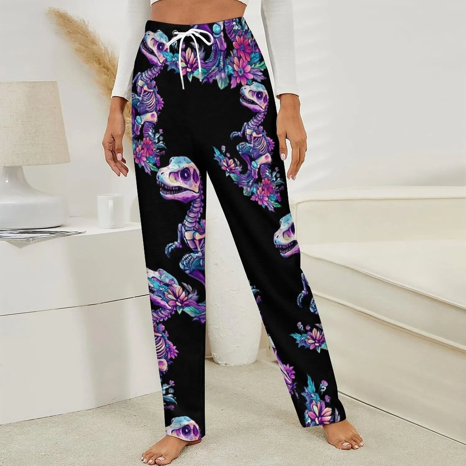 Skeleton Dinosau Bones Paleontologist Women's Pajama Pants Fleece Warm Pj Bottoms Sleepwear Lounge Pants Loungewear