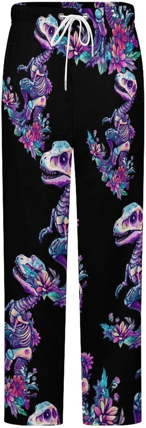 Skeleton Dinosau Bones Paleontologist Women's Pajama Pants Fleece Warm Pj Bottoms Sleepwear Lounge Pants Loungewear