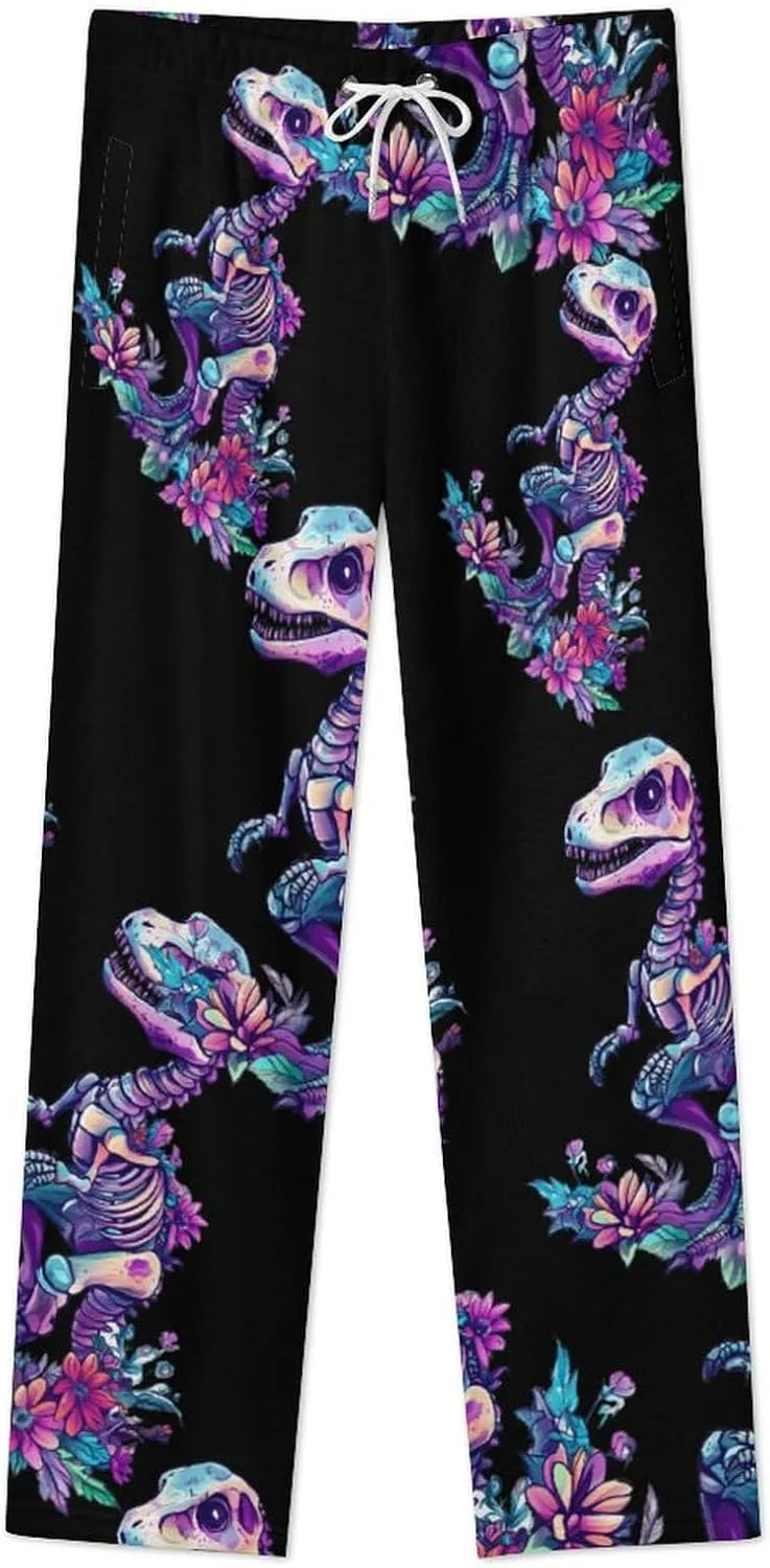 Skeleton Dinosau Bones Paleontologist Women's Pajama Pants Fleece Warm Pj Bottoms Sleepwear Lounge Pants Loungewear