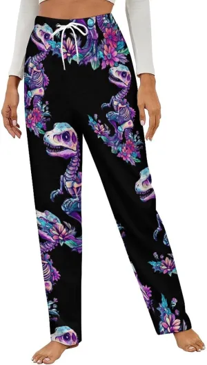 Skeleton Dinosau Bones Paleontologist Women's Pajama Pants Fleece Warm Pj Bottoms Sleepwear Lounge Pants Loungewear