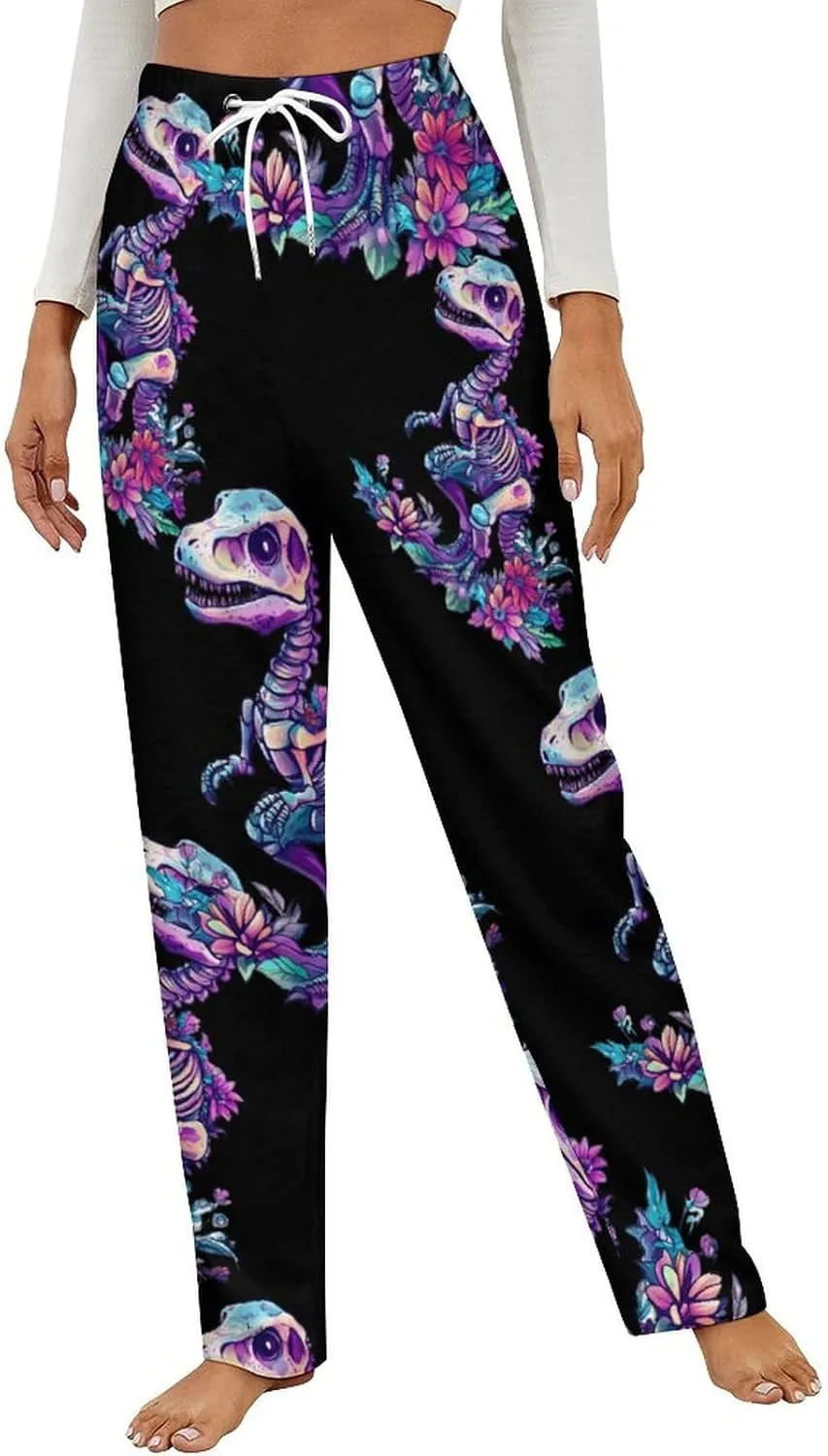 Skeleton Dinosau Bones Paleontologist Women's Pajama Pants Fleece Warm Pj Bottoms Sleepwear Lounge Pants Loungewear