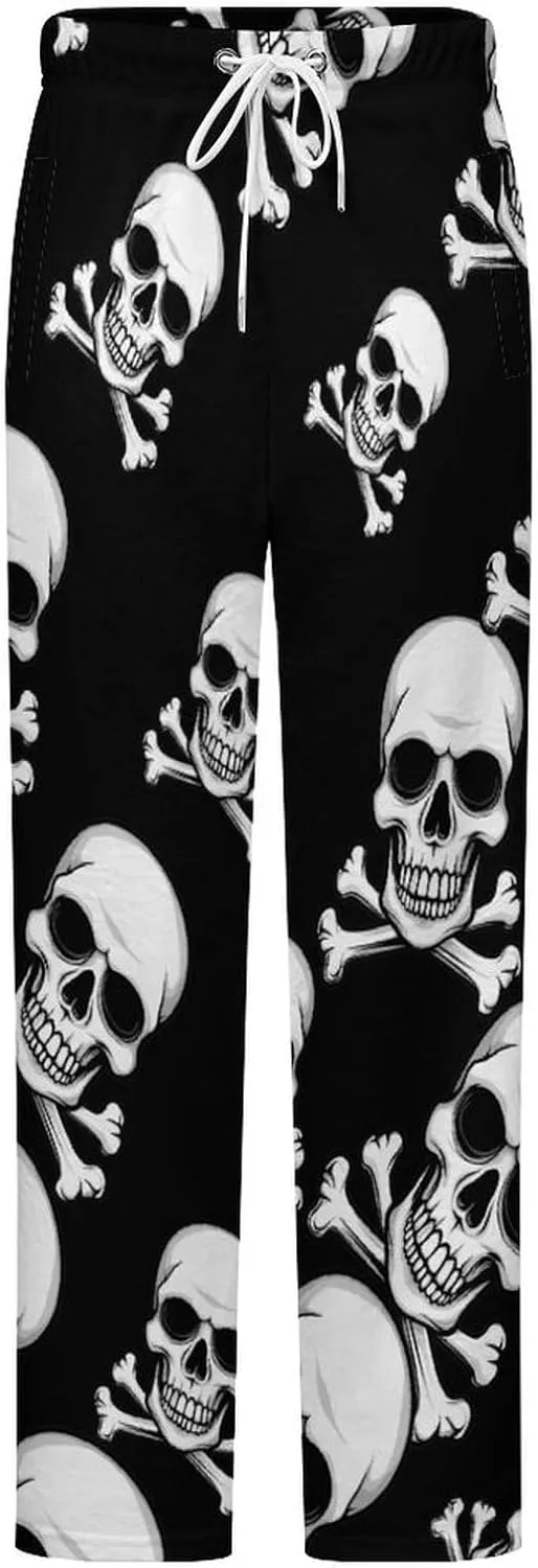 Skull Crossbones Skeleton Jolly Roger Women's Pajama Pants Fleece Warm Pj Bottoms Sleepwear Lounge Pants Loungewear