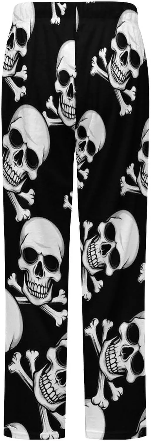 Skull Crossbones Skeleton Jolly Roger Women's Pajama Pants Fleece Warm Pj Bottoms Sleepwear Lounge Pants Loungewear