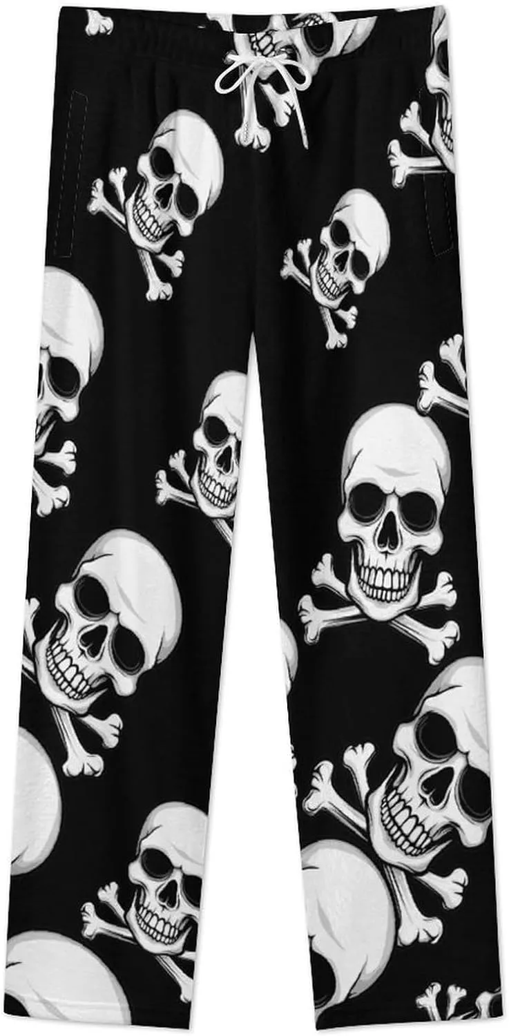 Skull Crossbones Skeleton Jolly Roger Women's Pajama Pants Fleece Warm Pj Bottoms Sleepwear Lounge Pants Loungewear