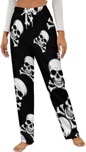 Skull Crossbones Skeleton Jolly Roger Women's Pajama Pants Fleece Warm Pj Bottoms Sleepwear Lounge Pants Loungewear
