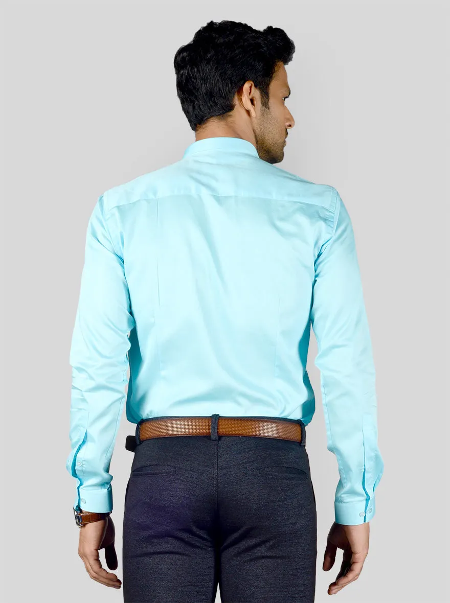 Sky Blue Solid Slim Fit Party Wear Shirt | Greenfibre