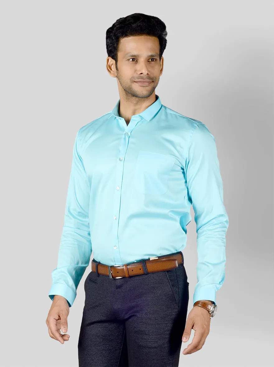 Sky Blue Solid Slim Fit Party Wear Shirt | Greenfibre
