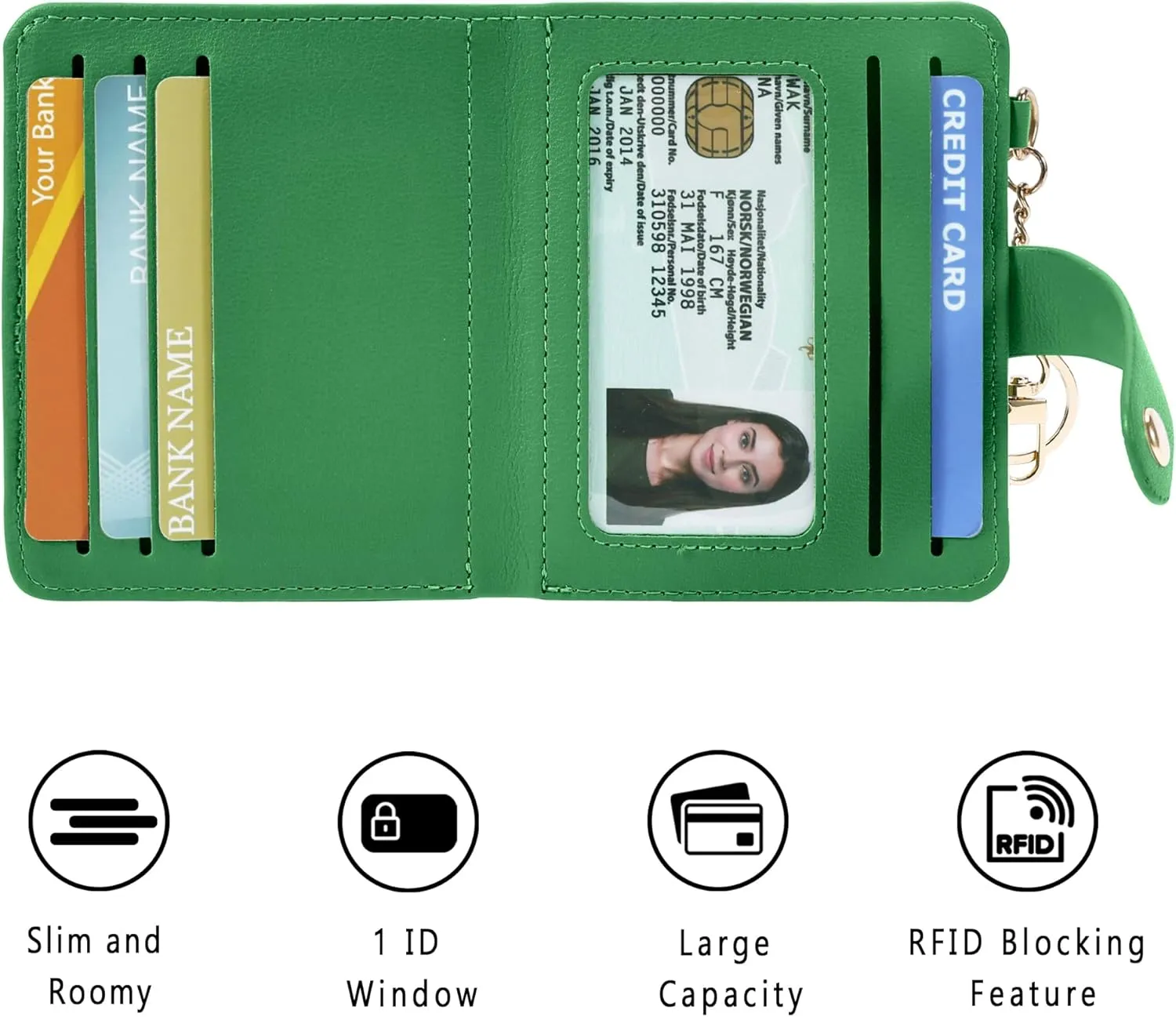 Small Wallets Woman RFID Blocking Leather Credit Card Holder - with ID Window - Card Wallets for Women - with Zipper Coin Purse - Keychain Wallet