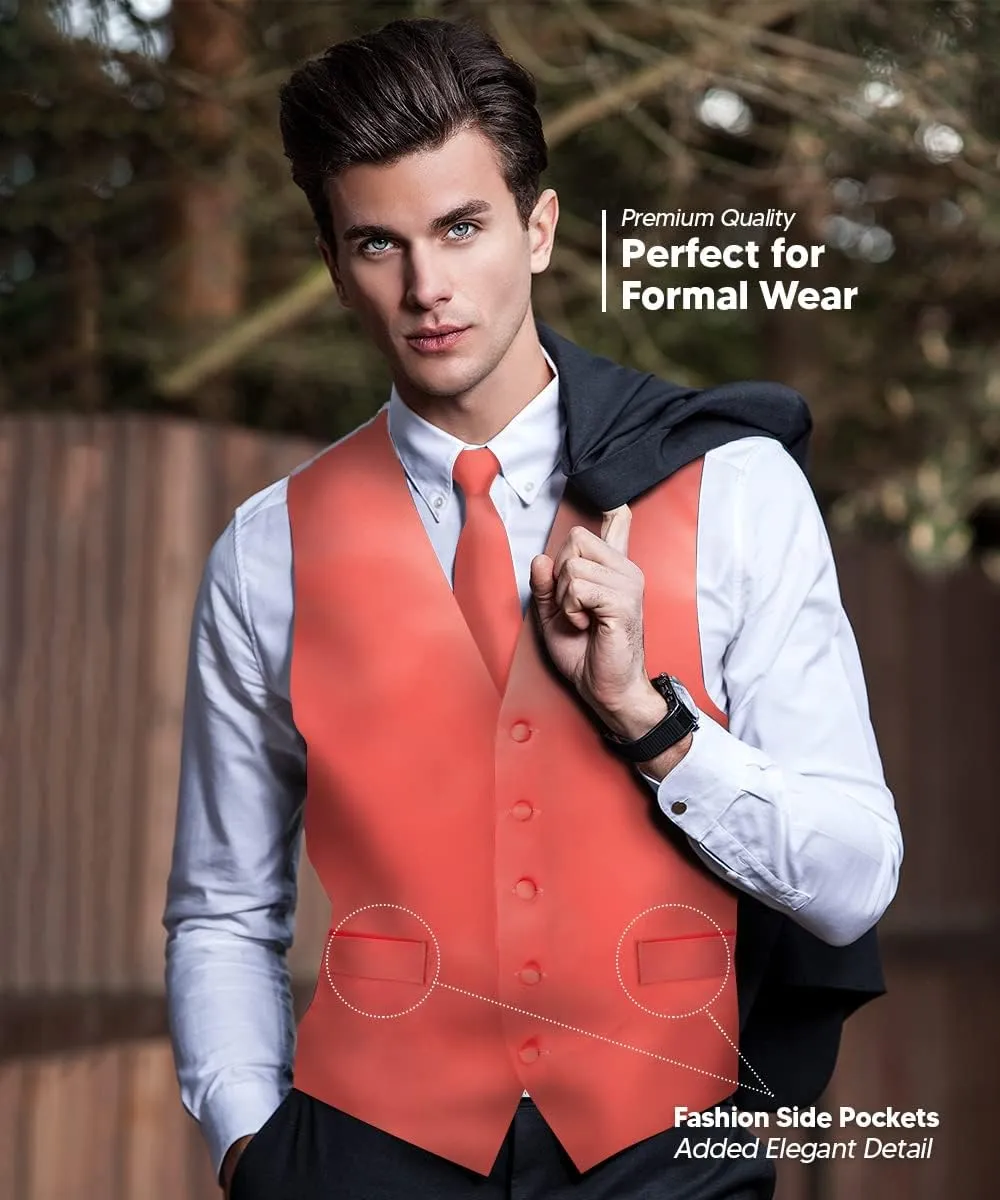 Solid Suit Vest for Men Set of 4 - Vest, Tie, Bow Tie & Pocket Square (White Back)