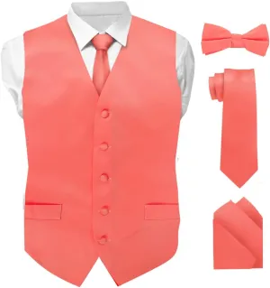 Solid Suit Vest for Men Set of 4 - Vest, Tie, Bow Tie & Pocket Square (White Back)