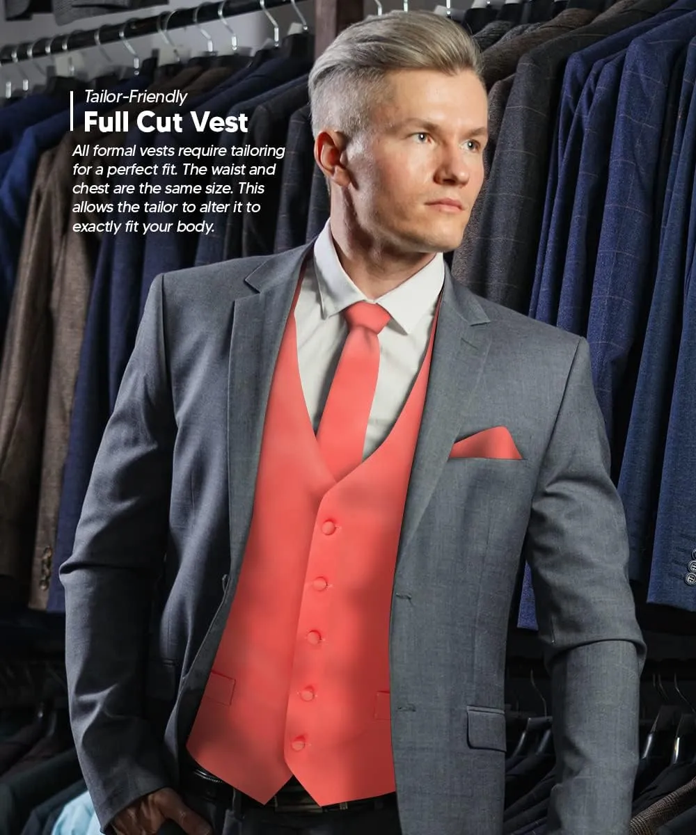 Solid Suit Vest for Men Set of 4 - Vest, Tie, Bow Tie & Pocket Square (White Back)