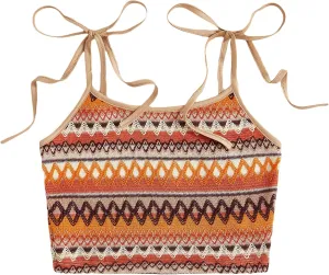 SOLY HUX Women's Boho Y2k Crop Top Camisole Tie Shoulder Spaghetti Strap Summer Cami Tops