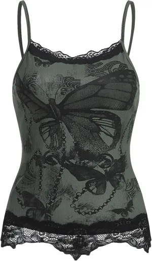 SOLY HUX Women's Star Striped Print Lace Cami Top Sexy Summer Sleeveless Shirt Tops Camisole