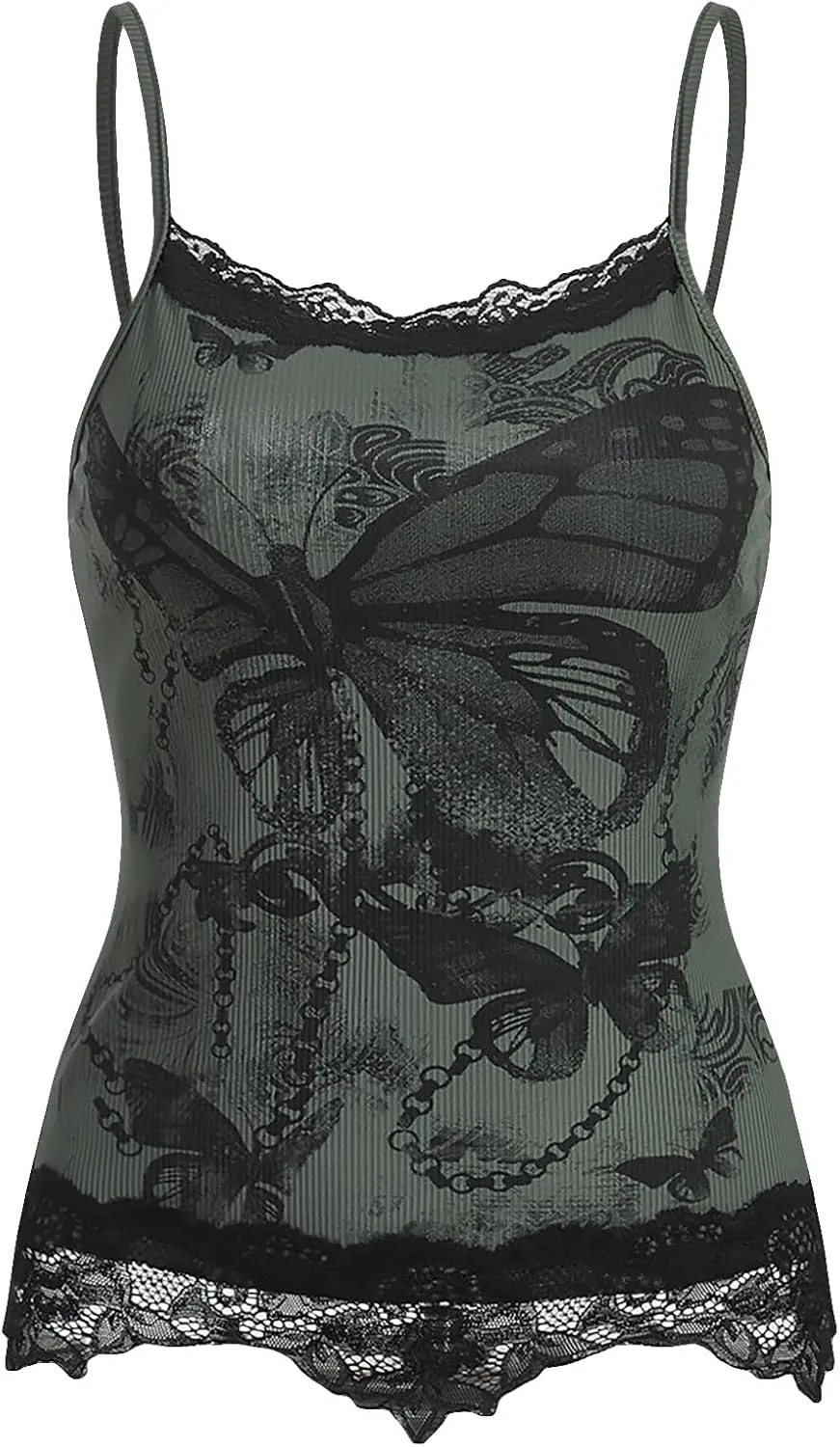 SOLY HUX Women's Star Striped Print Lace Cami Top Sexy Summer Sleeveless Shirt Tops Camisole