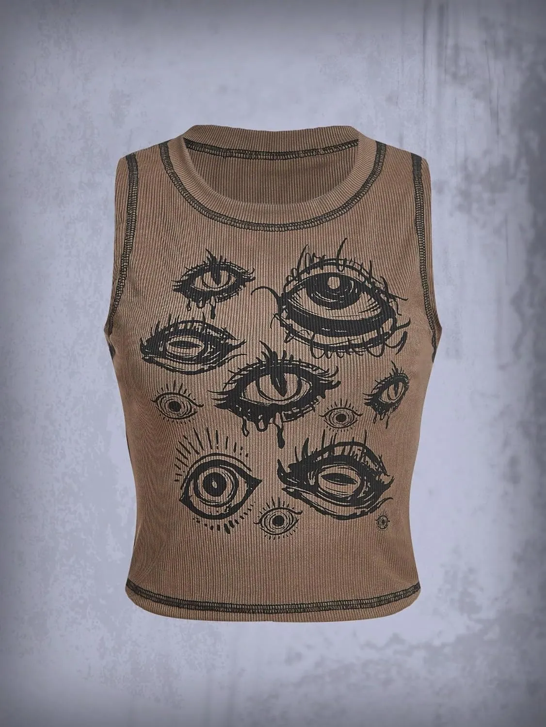 SOLY HUX Women's Y2k Goth Eye Print Crop Tank Top Round Neck Sleeveless Summer Tops