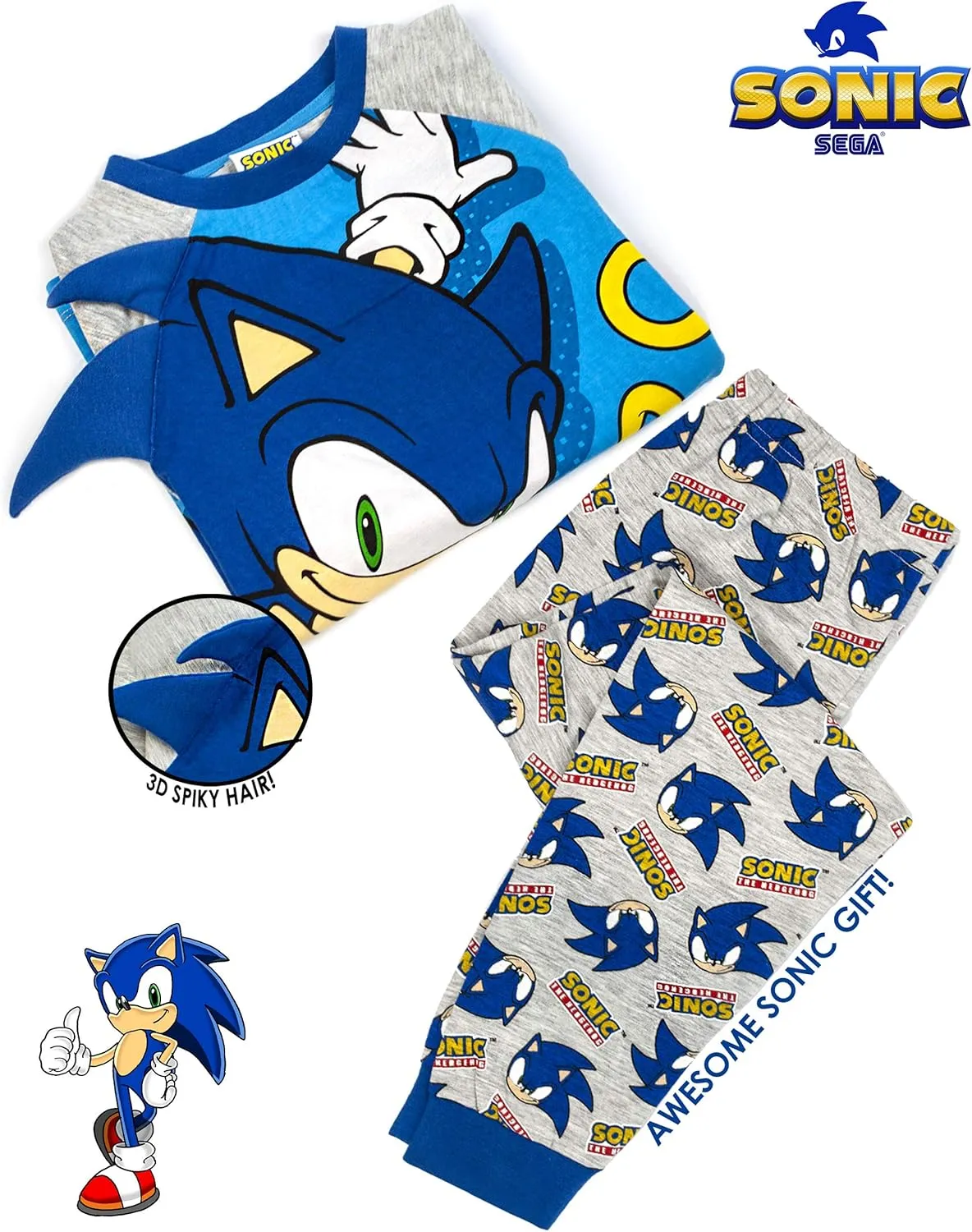 Sonic The Hedgehog Pajamas Boys Kids Character Costume Blue PJs