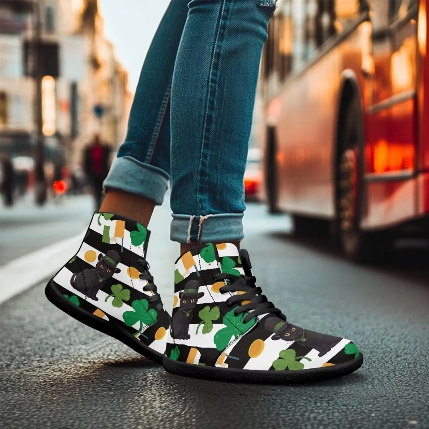 St. Patrick's Day Design Mens High Top Sneakers Women Barefoot Shoes Minimalist Lace Up Zero Drop Sole Wide Tow Running Shoes