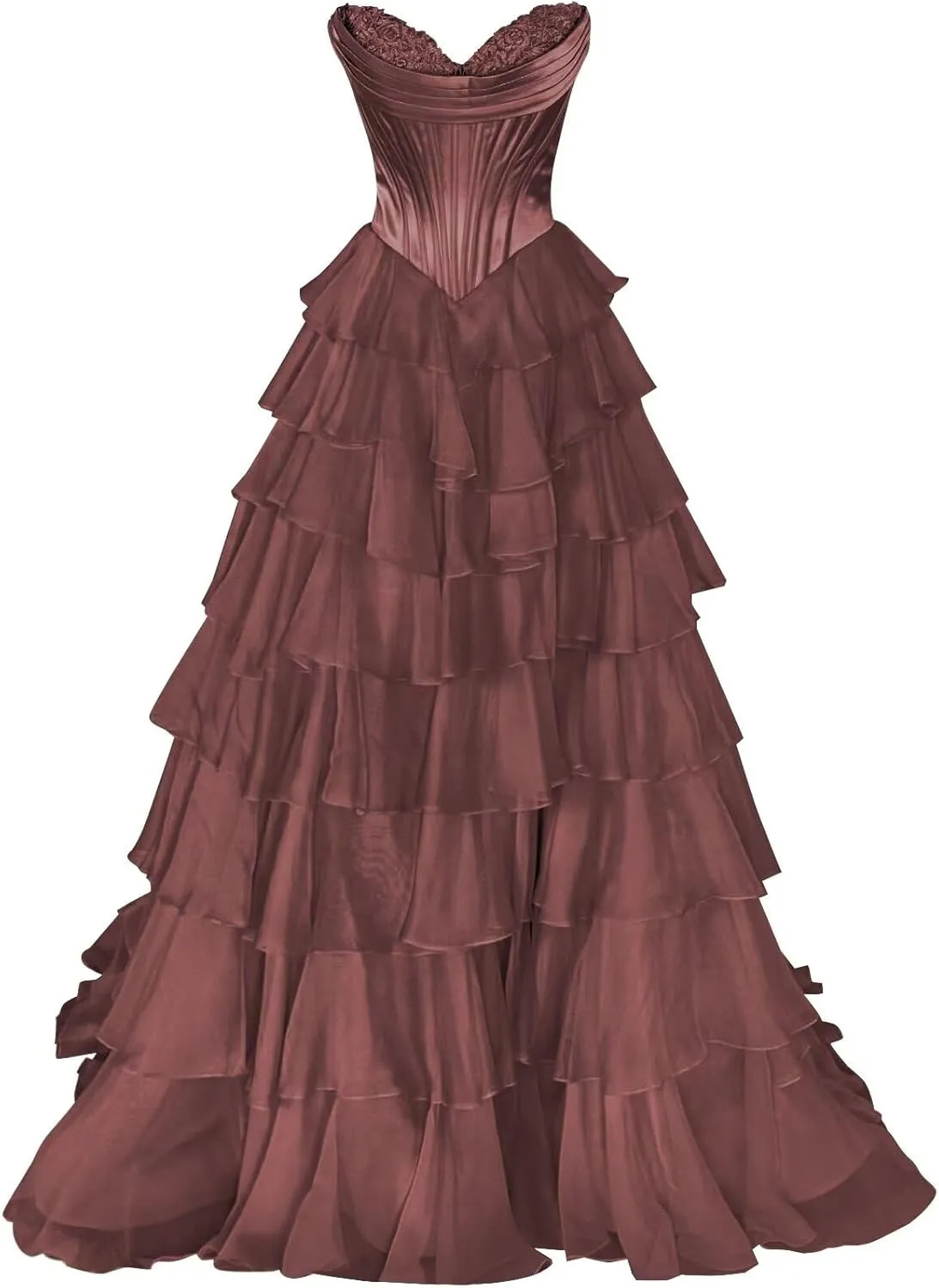 Strapless Prom Dresses 2025 Tiered Ruffle Chiffon Ball Gown Corset Satin Quinceanera Dresses