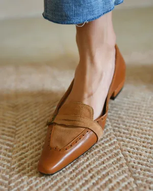 Suede Patch Buckled Square Toe Slip On Shoes