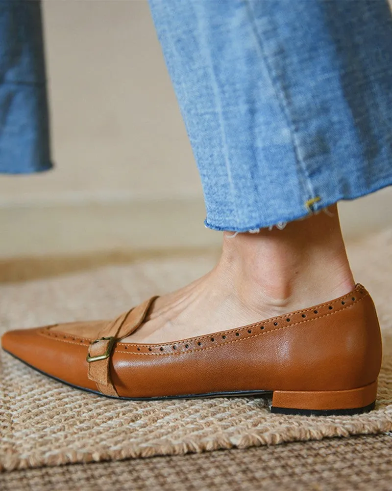Suede Patch Buckled Square Toe Slip On Shoes