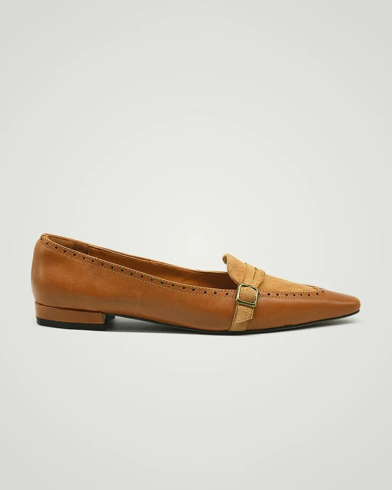 Suede Patch Buckled Square Toe Slip On Shoes