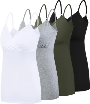 SUIEK 4 Pack Nursing Tank Tops Maternity Cotton Cami Breastfeeding Sleep Bralette
