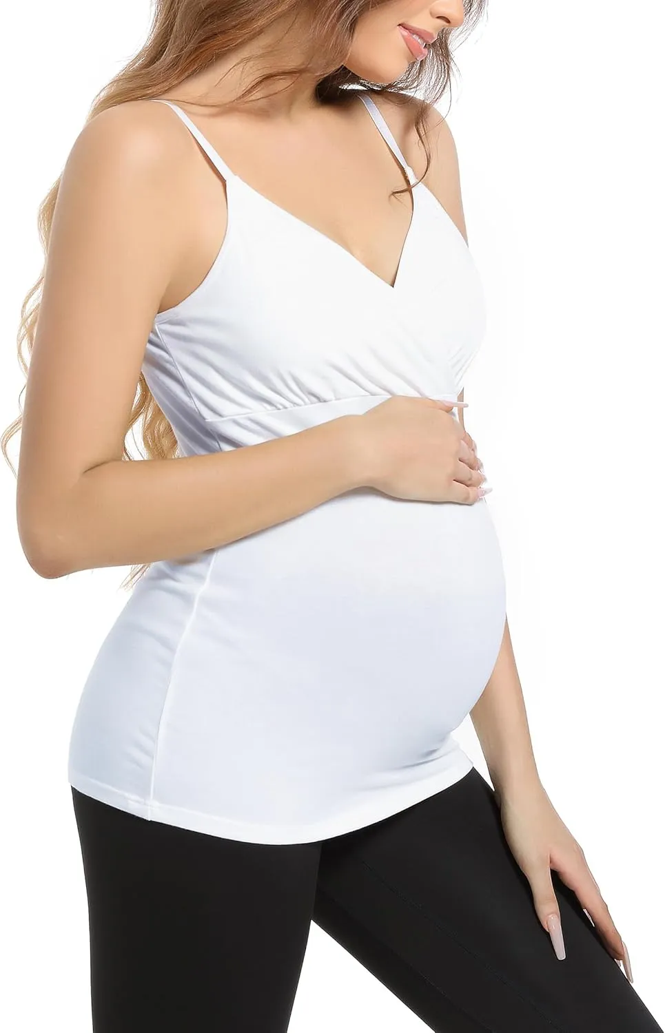 SUIEK 4 Pack Nursing Tank Tops Maternity Cotton Cami Breastfeeding Sleep Bralette